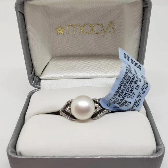 Cultured Pearl Ring/Necklace/Earring SET CFWP SS 1/3 CT - Picture 1 of 7